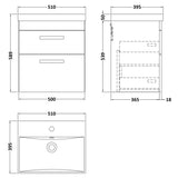 Nuie Athena 500mm Wall Hung 2 Drawer Vanity Unit & Basin Gloss White ATH020D LD