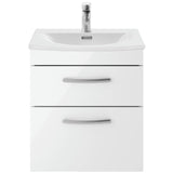 Nuie Athena 500mm Wall Hung 2 Drawer Vanity Unit & Basin Gloss White ATH020G