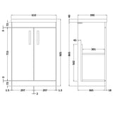 Nuie Athena 600mm Floor Standing 2 Door Vanity Unit & Basin Anthracite Woodgrain ATH025A LD