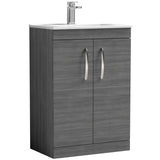 Nuie Athena 600mm Floor Standing 2 Door Vanity Unit & Basin Anthracite Woodgrain ATH025B