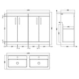 Nuie Athena 1200mm Freestanding Double Basin Vanity Unit & Basin, 4 Doors Anthracite Woodgrain ATH025C LD