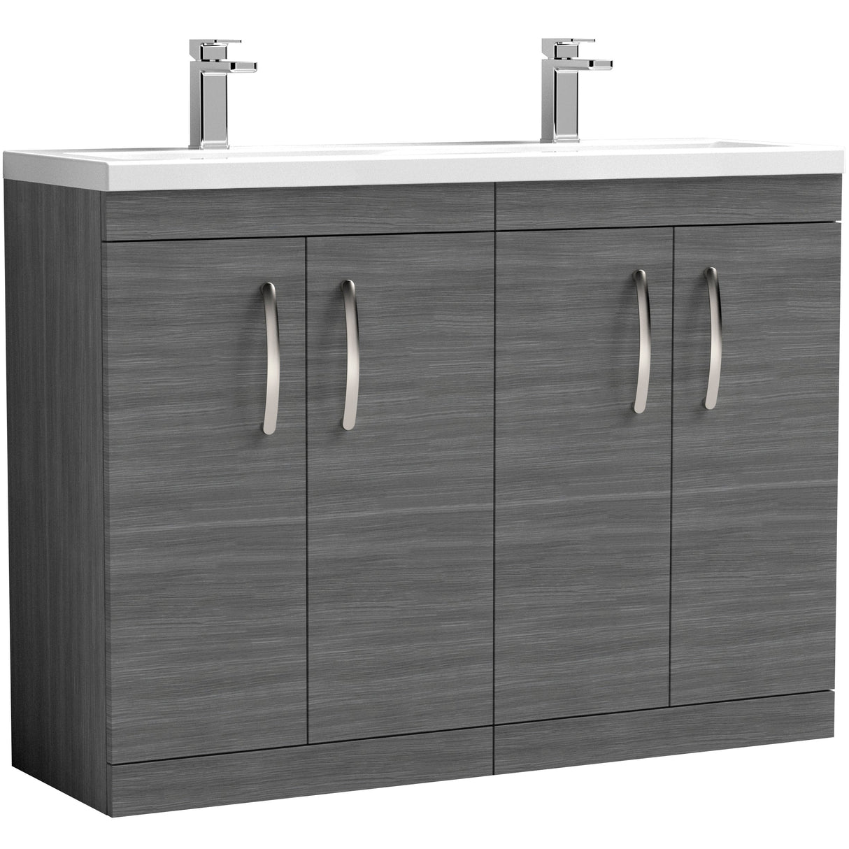 Nuie Athena 1200mm Freestanding Double Basin Vanity Unit & Basin, 4 Doors Anthracite Woodgrain ATH025F