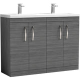 Nuie Athena 1200mm Freestanding Double Basin Vanity Unit & Basin, 4 Doors Anthracite Woodgrain ATH025F