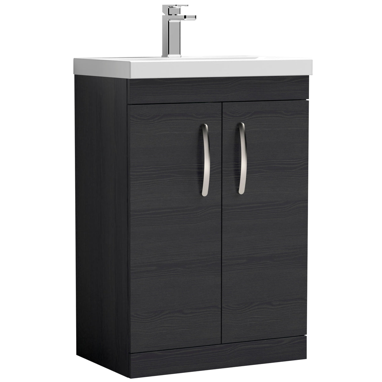 Nuie Athena 600mm Floor Standing 2 Door Vanity Unit & Basin Charcoal Black ATH026A