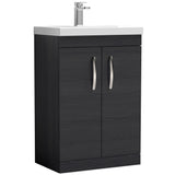 Nuie Athena 600mm Floor Standing 2 Door Vanity Unit & Basin Charcoal Black ATH026A