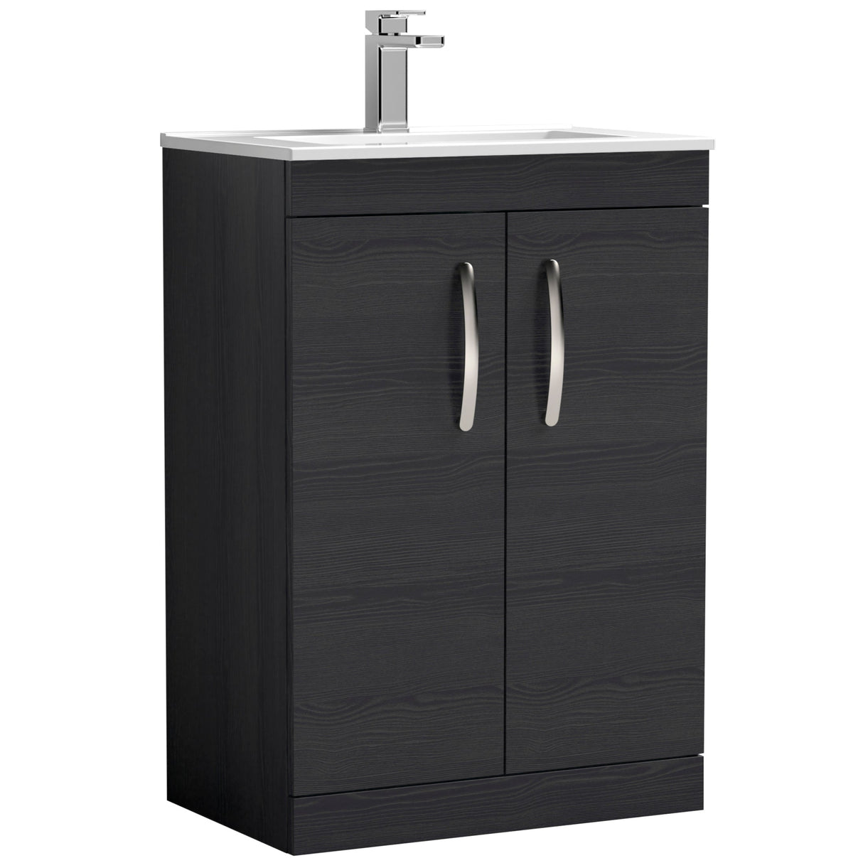 Nuie Athena 600mm Floor Standing 2 Door Vanity Unit & Basin Charcoal Black ATH026B