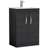 Nuie Athena 600mm Floor Standing 2 Door Vanity Unit & Basin Charcoal Black ATH026B