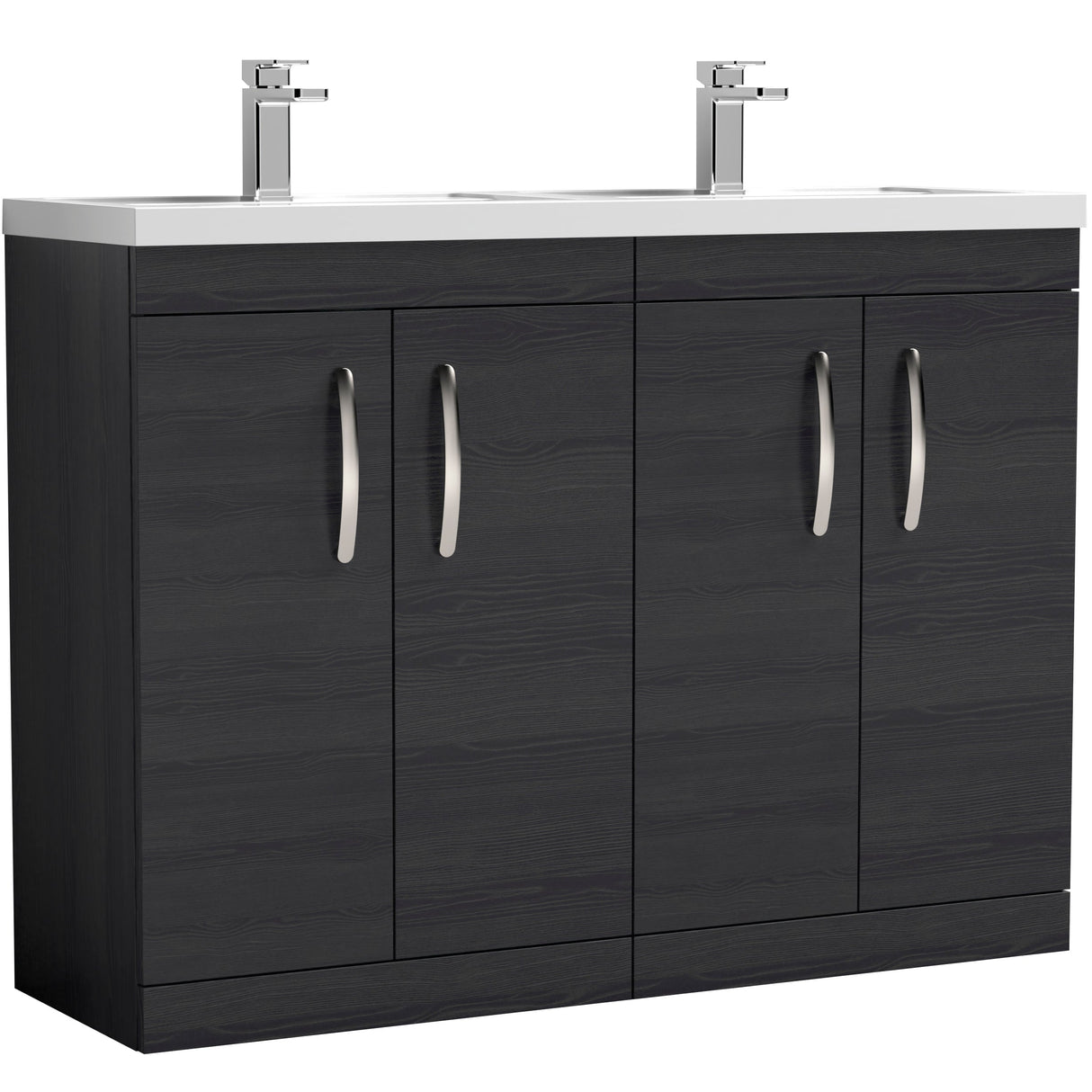 Nuie Athena 1200mm Freestanding Double Basin Vanity Unit & Basin, 4 Doors Charcoal Black ATH026C