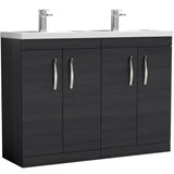 Nuie Athena 1200mm Freestanding Double Basin Vanity Unit & Basin, 4 Doors Charcoal Black ATH026C