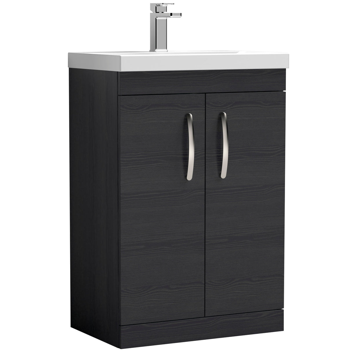 Nuie Athena 600mm Floor Standing 2 Door Vanity Unit & Basin Charcoal Black ATH026D
