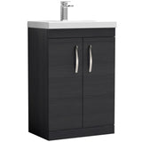 Nuie Athena 600mm Floor Standing 2 Door Vanity Unit & Basin Charcoal Black ATH026D