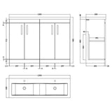 Nuie Athena 1200mm Freestanding Double Basin Vanity Unit & Basin, 4 Doors Charcoal Black ATH026F LD