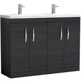 Nuie Athena 1200mm Freestanding Double Basin Vanity Unit & Basin, 4 Doors Charcoal Black ATH026F
