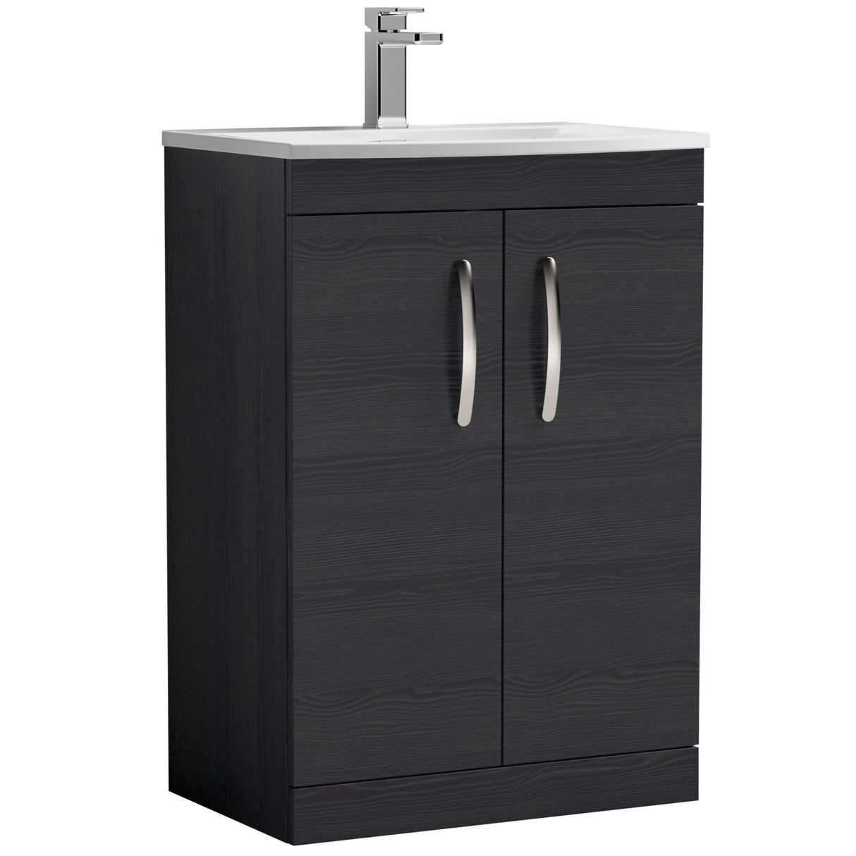 Nuie Athena 600mm Floor Standing 2 Door Vanity Unit & Basin Charcoal Black ATH026G