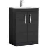 Nuie Athena 600mm Floor Standing 2 Door Vanity Unit & Basin Charcoal Black ATH026G