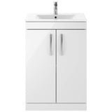 Nuie Athena 600mm Floor Standing 2 Door Vanity Unit & Basin Gloss White ATH027B