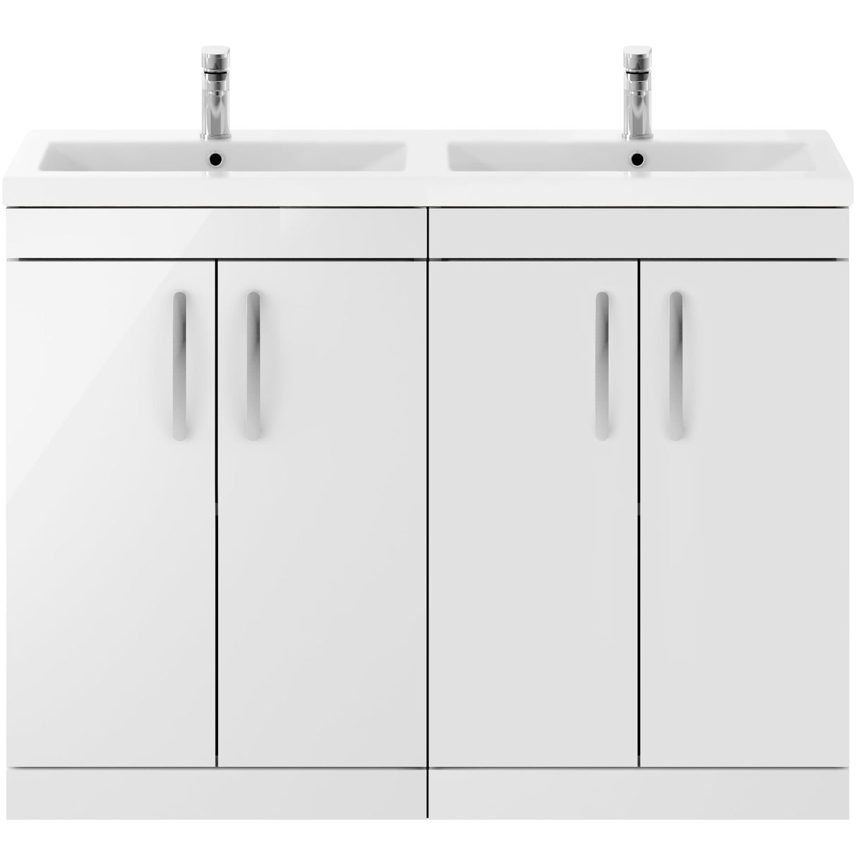 Nuie Athena 1200mm Freestanding Double Basin Vanity Unit & Basin, 4 Doors Gloss White ATH027F