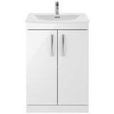 Nuie Athena 600mm Floor Standing 2 Door Vanity Unit & Basin Gloss White ATH027G