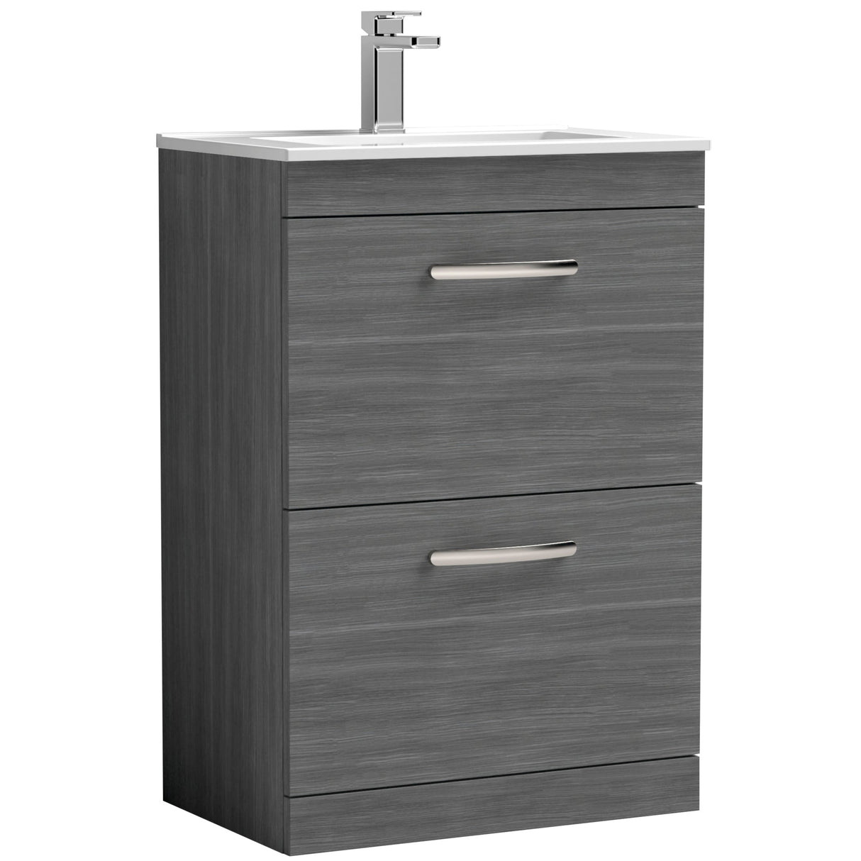 Nuie Athena 600mm Freestanding 2 Drawer Vanity Unit & Basin Anthracite Woodgrain ATH032B