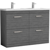Nuie Athena 1200mm Freestanding Double Basin Vanity Unit & Basin, 4 Drawers Anthracite Woodgrain ATH032C