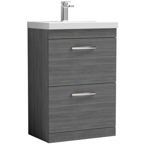 Nuie Athena 600mm Freestanding 2 Drawer Vanity Unit & Basin Anthracite Woodgrain ATH032D