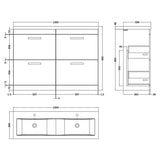 Nuie Athena 1200mm Freestanding Double Basin Vanity Unit & Basin, 4 Drawers Anthracite Woodgrain ATH032F LD
