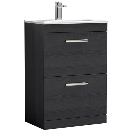 Nuie Athena 600mm Freestanding 2 Drawer Vanity Unit & Basin Charcoal Black ATH033B