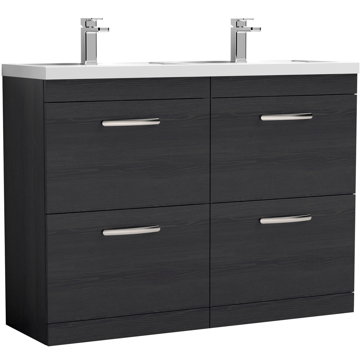 Nuie Athena 1200mm Freestanding Double Basin Vanity Unit & Basin, 4 Drawers Charcoal Black ATH033C