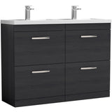 Nuie Athena 1200mm Freestanding Double Basin Vanity Unit & Basin, 4 Drawers Charcoal Black ATH033C