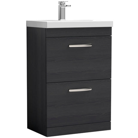Nuie Athena 600mm Freestanding 2 Drawer Vanity Unit & Basin Charcoal Black ATH033D