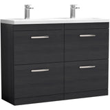 Nuie Athena 1200mm Freestanding Double Basin Vanity Unit & Basin, 4 Drawers Charcoal Black ATH033F