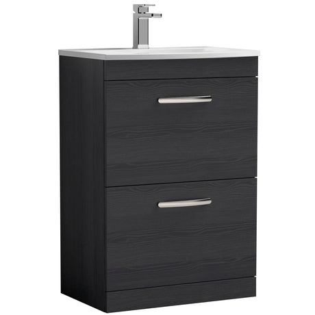 Nuie Athena 600mm Freestanding 2 Drawer Vanity Unit & Basin Charcoal Black ATH033G