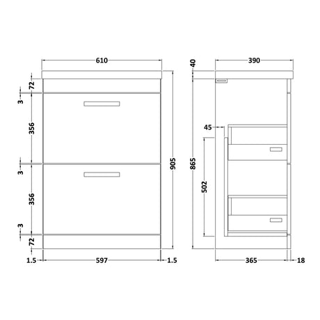 Nuie Athena 600mm Freestanding 2 Drawer Vanity Unit & Basin Gloss White ATH034A LD