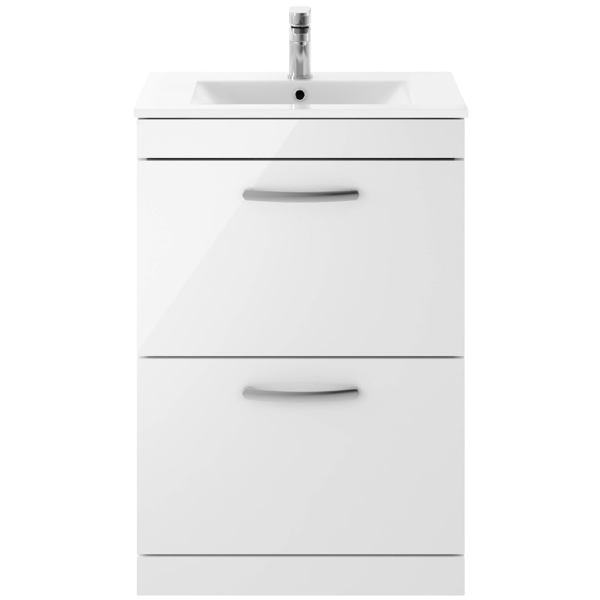 Nuie Athena 600mm Freestanding 2 Drawer Vanity Unit & Basin Gloss White ATH034B