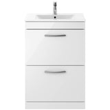 Nuie Athena 600mm Freestanding 2 Drawer Vanity Unit & Basin Gloss White ATH034B