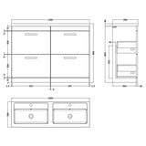 Nuie Athena 1200mm Freestanding Double Basin Vanity Unit & Basin, 4 Drawers Gloss White ATH034C LD