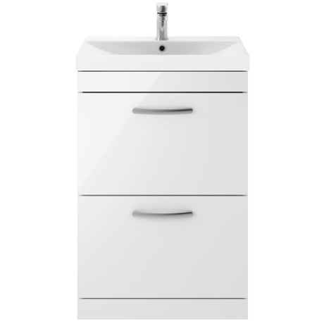 Nuie Athena 600mm Freestanding 2 Drawer Vanity Unit & Basin Gloss White ATH034D