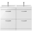 Nuie Athena 1200mm Freestanding Double Basin Vanity Unit & Basin, 4 Drawers Gloss White ATH034F