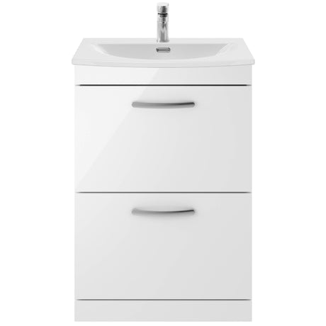 Nuie Athena 600mm Freestanding 2 Drawer Vanity Unit & Basin Gloss White ATH034G