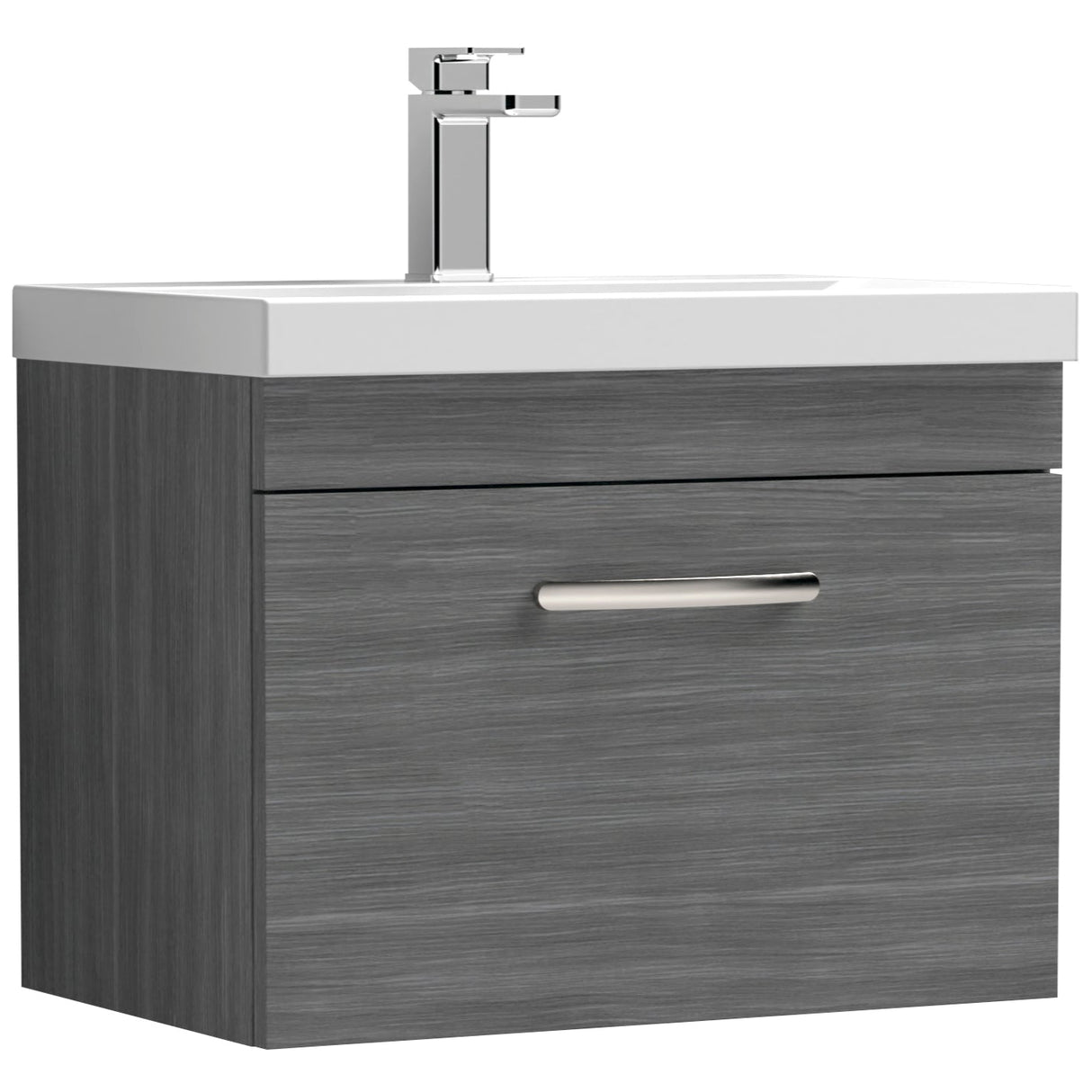 Nuie Athena 600mm Wall Hung 1 Drawer Vanity Unit & Basin Anthracite Woodgrain ATH039A