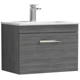 Nuie Athena 600mm Wall Hung 1 Drawer Vanity Unit & Basin Anthracite Woodgrain ATH039B
