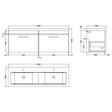 Nuie Athena 1200mm Wall Hung Double Basin Vanity Unit & Basin, 2 Drawers Anthracite Woodgrain ATH039F LD