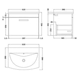 Nuie Athena 600mm Wall Hung 1 Drawer Vanity Unit & Basin Anthracite Woodgrain ATH039G LD