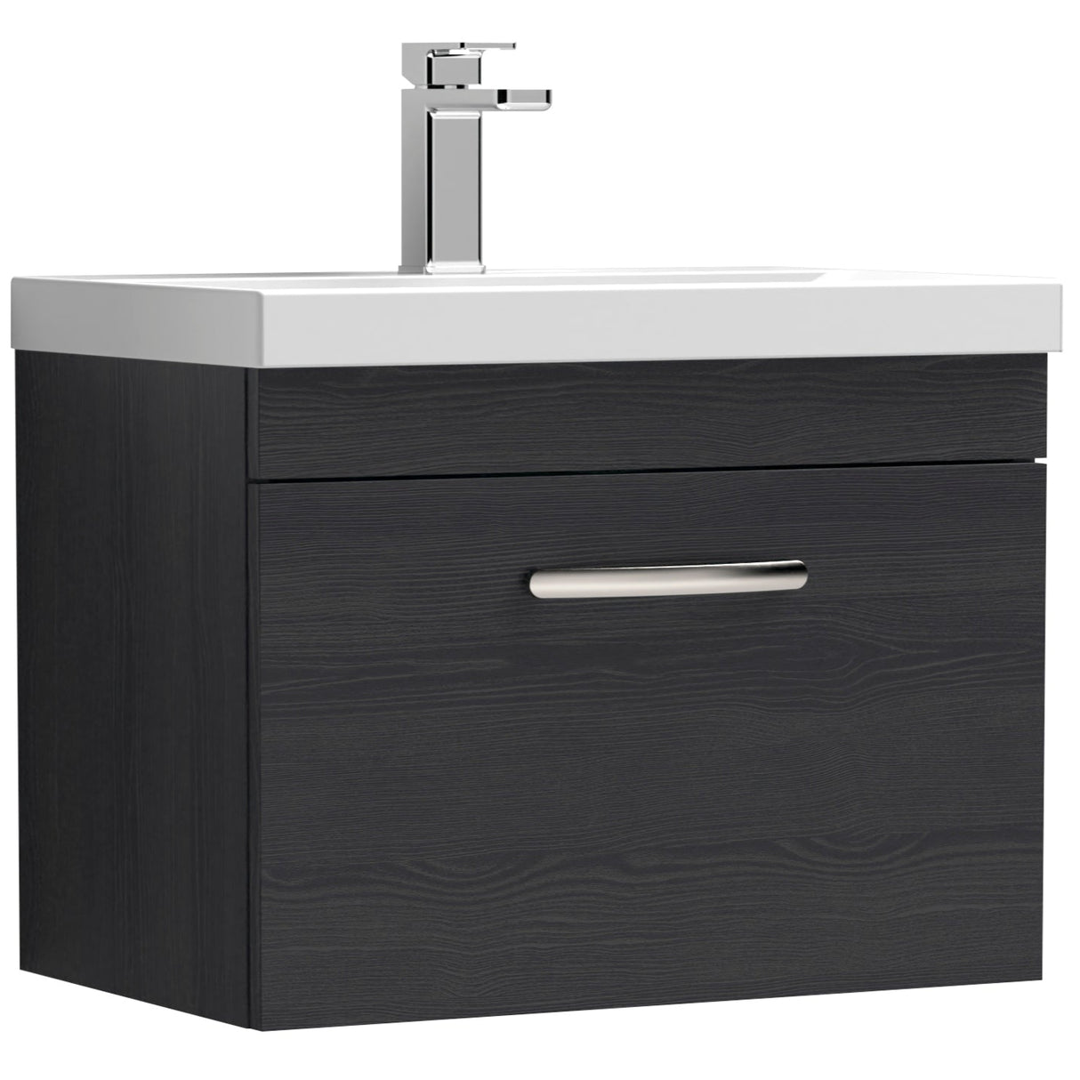 Nuie Athena 600mm Wall Hung 1 Drawer Vanity Unit & Basin Charcoal Black ATH040A