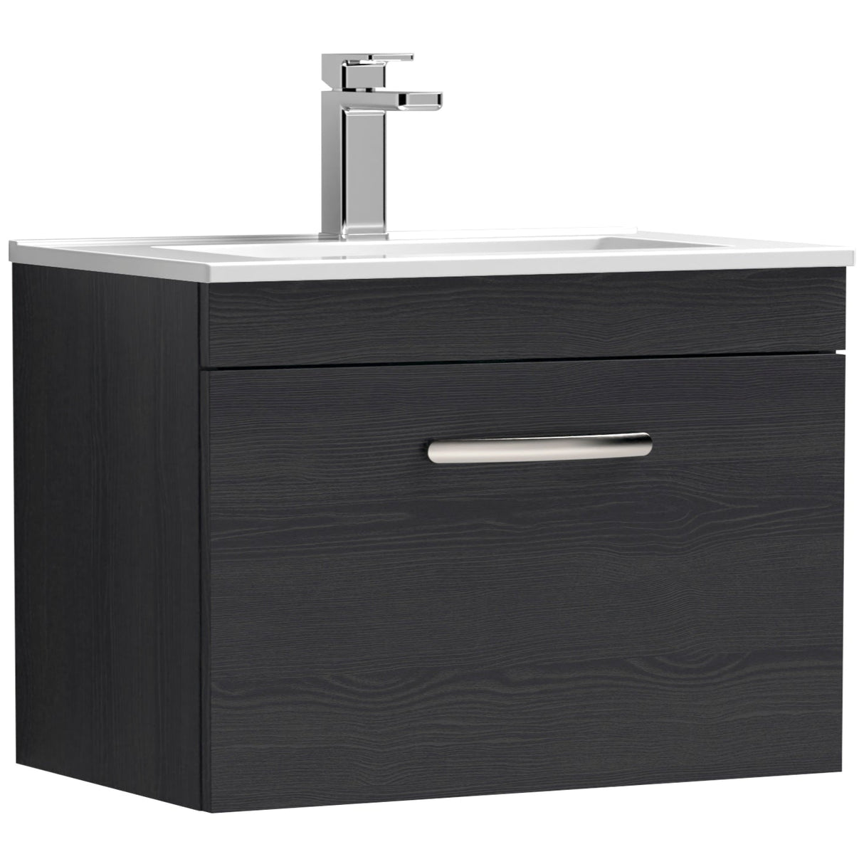 Nuie Athena 600mm Wall Hung 1 Drawer Vanity Unit & Basin Charcoal Black ATH040B