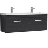 Nuie Athena 1200mm Wall Hung Double Basin Vanity Unit & Basin, 2 Drawers Charcoal Black ATH040C