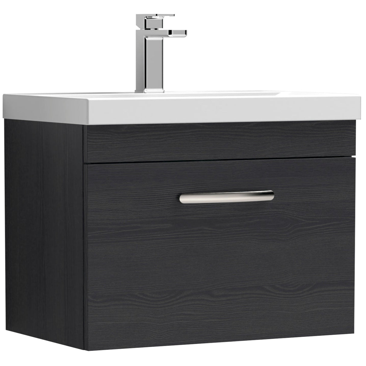 Nuie Athena 600mm Wall Hung 1 Drawer Vanity Unit & Basin Charcoal Black ATH040D