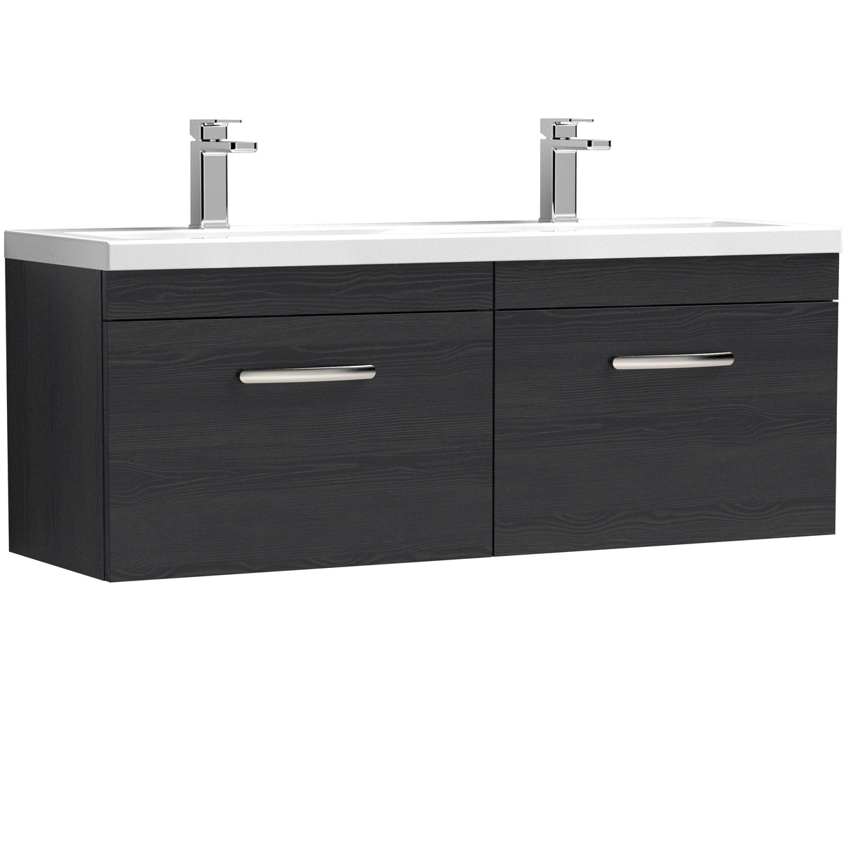 Nuie Athena 1200mm Wall Hung Double Basin Vanity Unit & Basin, 2 Drawers Charcoal Black ATH040F