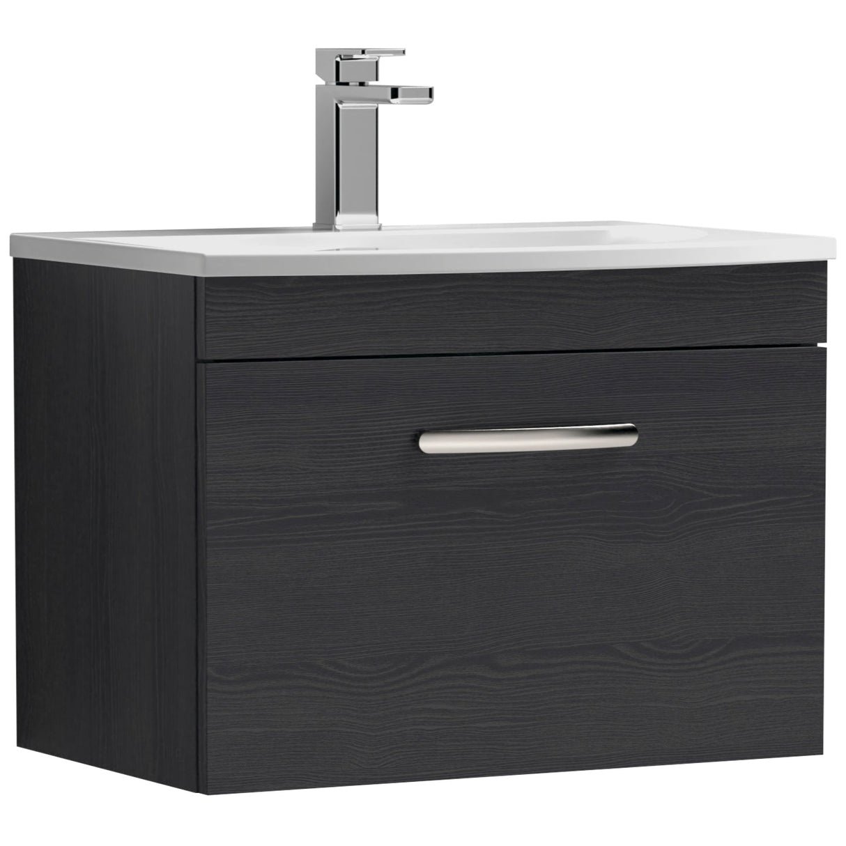 Nuie Athena 600mm Wall Hung 1 Drawer Vanity Unit & Basin Charcoal Black ATH040G