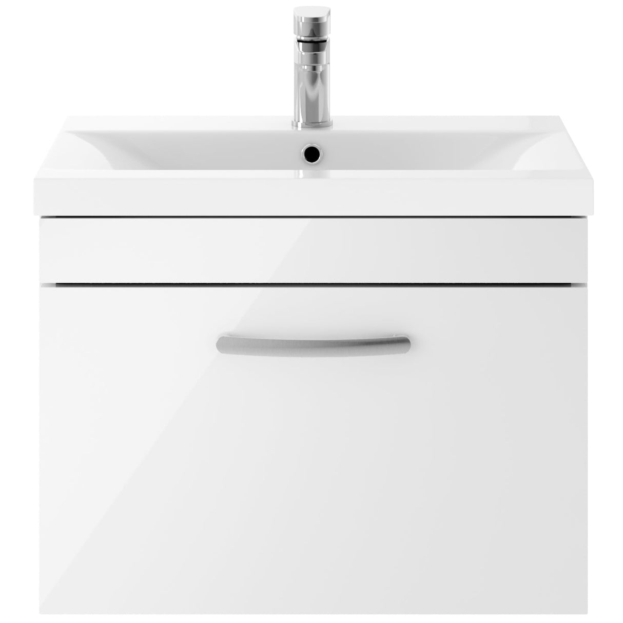 Nuie Athena 600mm Wall Hung 1 Drawer Vanity Unit & Basin Gloss White ATH041A